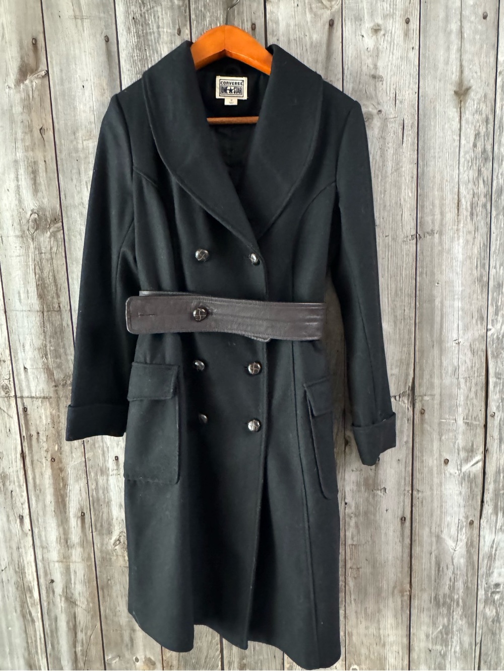 CONVERSE Wool Blend Street Coat with Pleather removable sash - size medium
